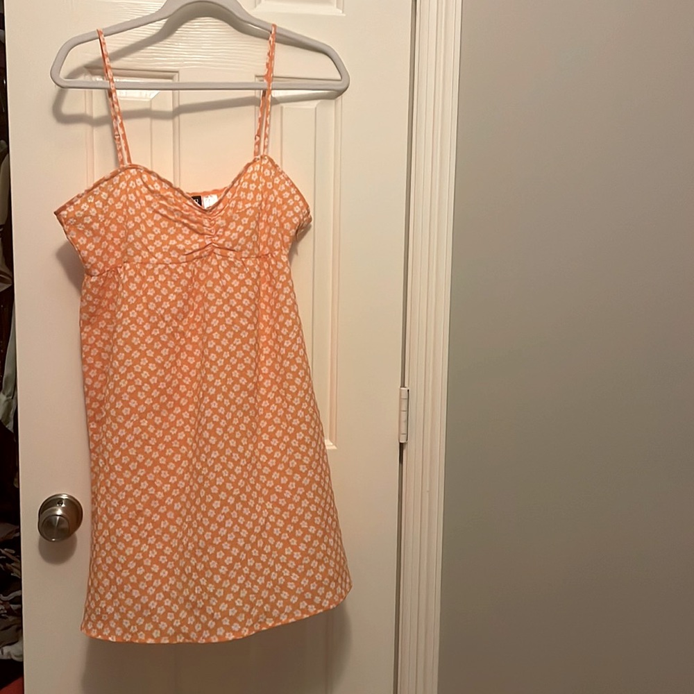 Medium summer dress orange with small white flowers and